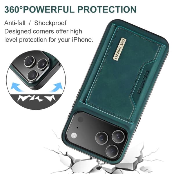 iPhone 17 Pro Max Skinnveske DG.MING M2 Series 3-Fold Kortlommebok Grön