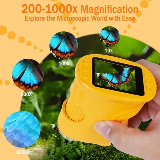 Microscope - Kids Microscope - Portable Pocket Microscope - 2-inch 1080P HD Screen - Educational Toy for Families - Age 4-12 Gift Christmas Present