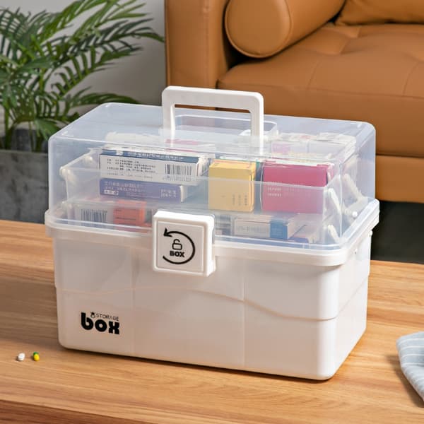 Lockable Medicine Box, Medicine Storage Box, Lockable Storage Box, Multifunctional Medicine Storage Box White White 38*21*27m