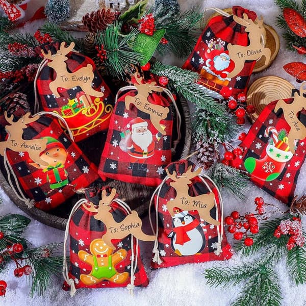 Adventskalender Gavepose Sæt med Snoretræk, Julepose - Stil 7-WELLNGS