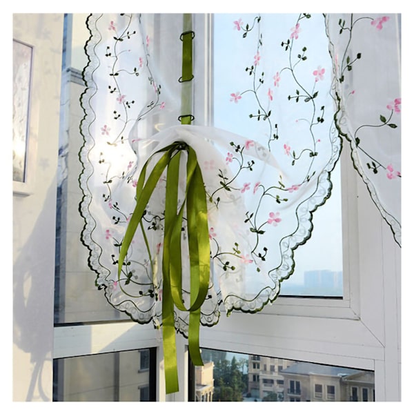 Broderet romersk gardin Klassisk blomstervindueskærm Elegant broderet romersk gardin til soveværelse balkon 1,5 m/59,1 tommer højde