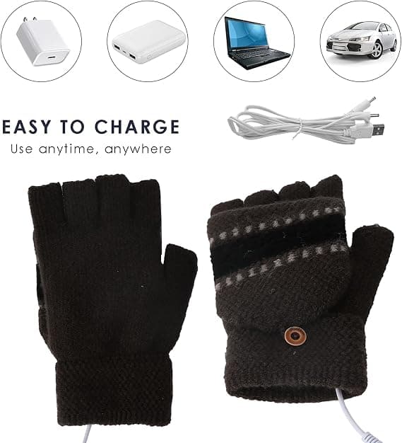 USB-uppvärmda vinterhandskar fingerlösa elektriska värmehandskar vantar 3 temperaturinställningar för kvinnor män