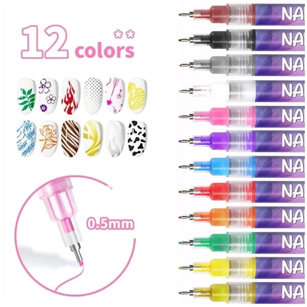 12 st Nagelkonst Pennmarkörset 0,5 mm Fin Spets för Exakt Graffitiritning