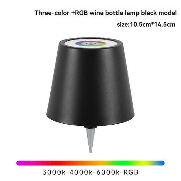 Langaton pullolamppu RGB-tiloilla ja 3 värin portaattomalla himmennyksellä, pullolampun varjostin, ladattava pullolamppu Black