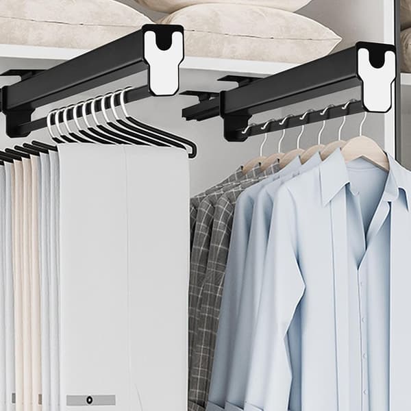 Extendable Clothes Rail, Extendable Trouser Hanger, Extendable Trouser Rack, Mirror Handle, Buffer Rail, Top-Mounted Rail, for Wardrobe