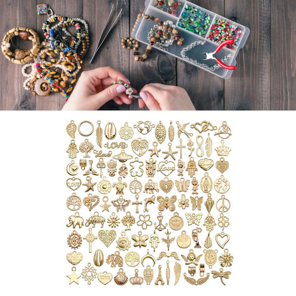 100 st Halsband Hänge Tillbehör Gyllene Legering DIY Guld Hantverkshänge för Smyckestillverkning