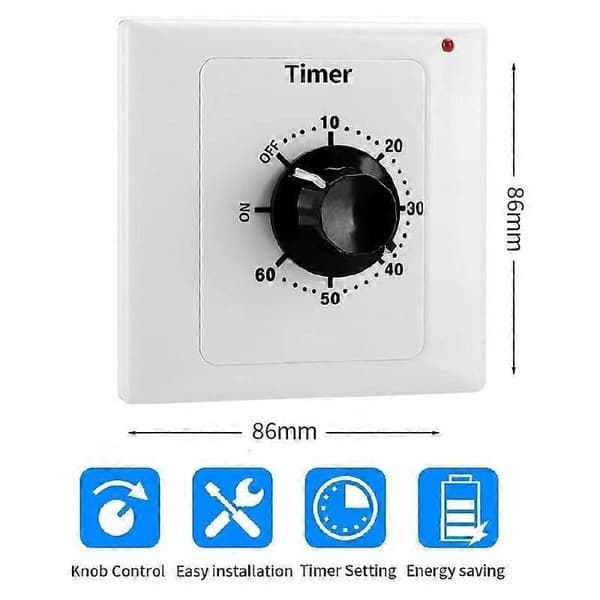 60 min timer, AC 220V 15A intelligent mekanisk nedtællingstimer stikkontakt tidsafbryder 86 panel timerkontrolknap