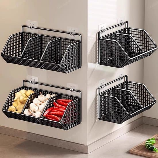 Storage Basket - Storage Baskets - Wall Mounted Wire Basket - for Kitchen Storage - Black - 1 Piece