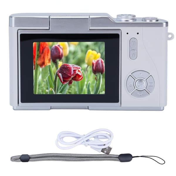 This high-resolution digital camera features a 2.4-inch high-definition rotatable screen and a built-in LED fill light, making it suitable for teenagers. White
