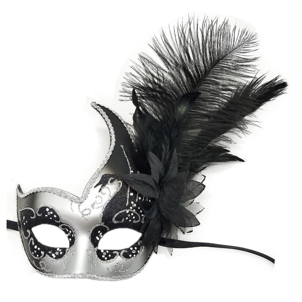 Elegant svart fjær maskerade maske for kvinner