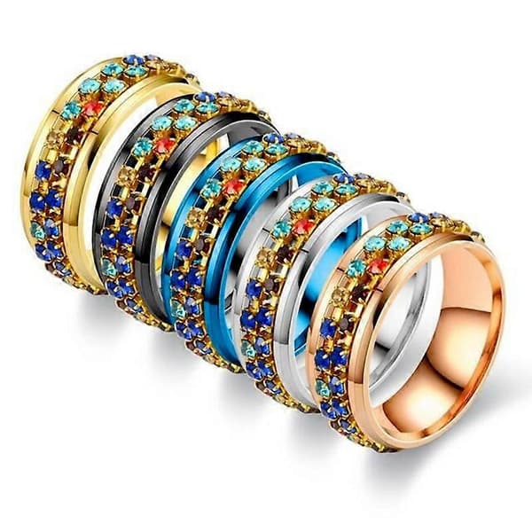 Angstringe Damer Dekompressionsringe Stressaflastningsrotationsringe til piger Stressringe 6MM Titanium Stålringe Størrelse 8 Titanium Guld