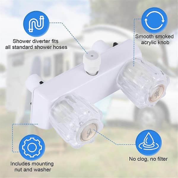 Brusebatteri til autocamper, udskiftning af brusebatteri, 4 tommer omleder til autocamperbruser med dobbelte knapper, badeværelse White  Transparent