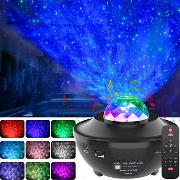 Stjernehimmelprojektor/romlampe med Bluetooth-høyttaler
