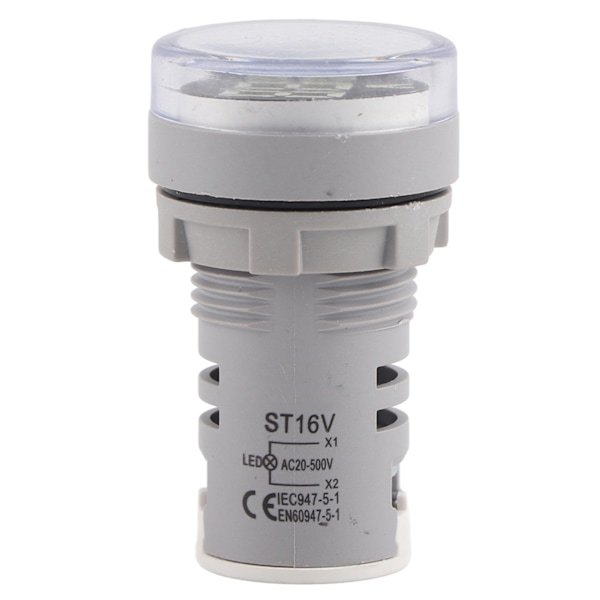 Rund LED Signallampe AC Digital Display Voltmeter Indikator (hvid)