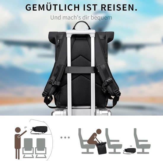 Roll-Top Backpack - Unisex Backpack - Travel Bag - Laptop Backpack - Waterproof Travel Backpack - School Backpack - Work Travel Backpack - Nylon