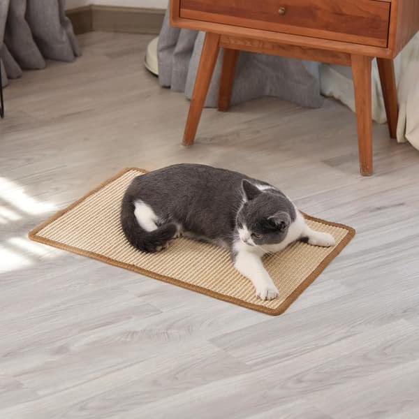 Cat Scratch Mat, 30.5 x 40 cm Natural Sisal Cat Scratch Mat, Horizontal Cat Floor Scratch Pad Mat with Tape, Protect Sofa and Carpet