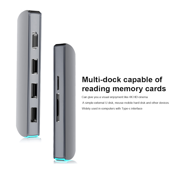 6-i-1 Dockningsstation Mörkgrön Multifunktionell Typ C till HDMI Högupplöst Hubb Adapter
