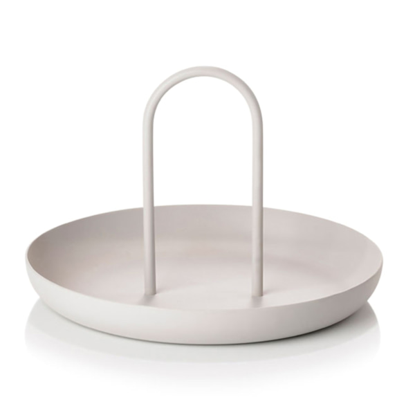 Serveringsbrett Metall Rundt Bærbart Bordplate Oppbevaringsbrett Enkel Moderne Stil med Håndtak Grå