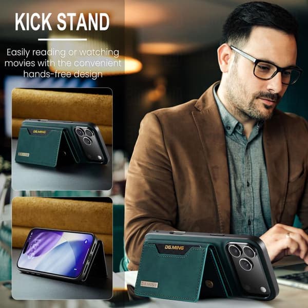 iPhone 17 Pro Max Lædercover DG.MING M2 Series 3-Fold Kortpung Grön