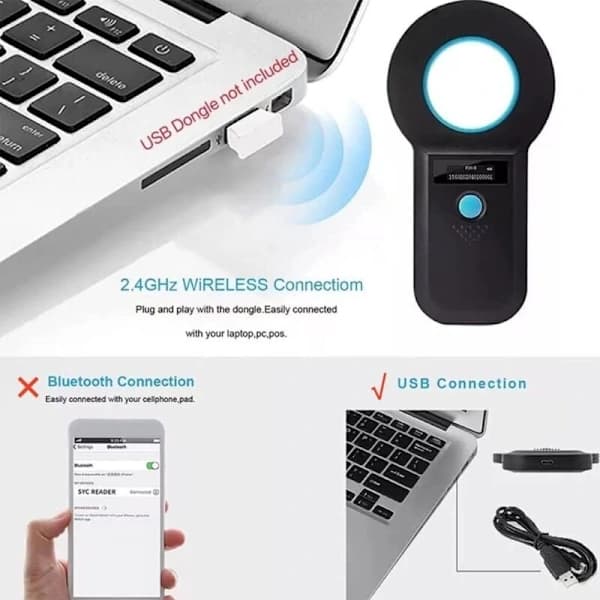 Pet Chip Reader, Chip Detector, RFID Chip Reader Scanner 134.2KHz/125KHz Portable Chip with Display Compatible with ISO11784/11785/FDX-B/EMID Reader