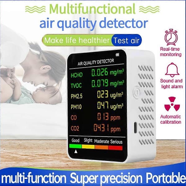 6-i-1 PM2.5 PM10 HCHO TVOC CO CO2 Luftkvalitetsdetektor CO CO2 Formaldehydmonitor Hjemmekontor Luft