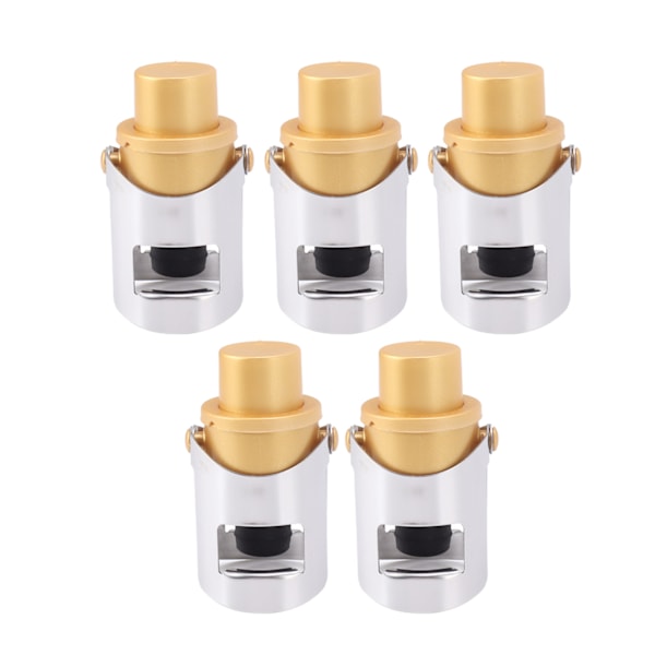 5-pack Gyllene Champagneförslutare Rostfritt Stål Återanvändbar Flaskförslutare Champagne Sparpropp