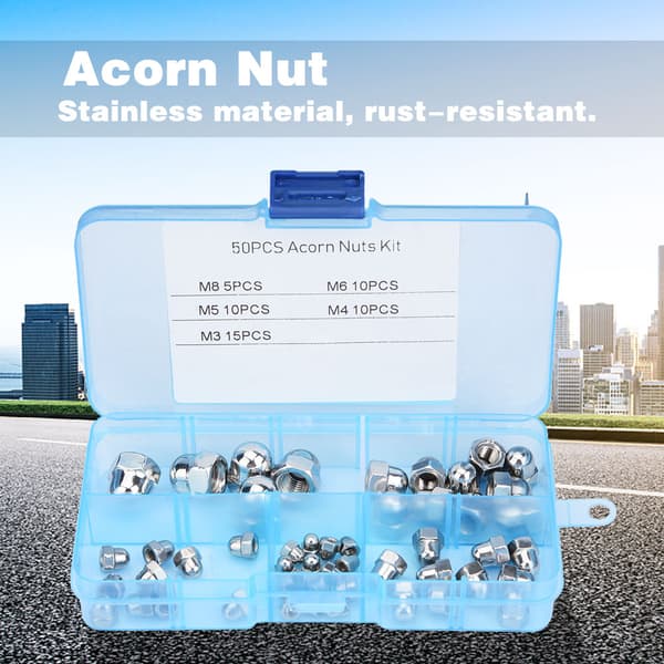 50st M3/M4/M5/M6/M8 Kronmutter Kit Rostfritt Stål Kupolhuvud Hexagonmutter
