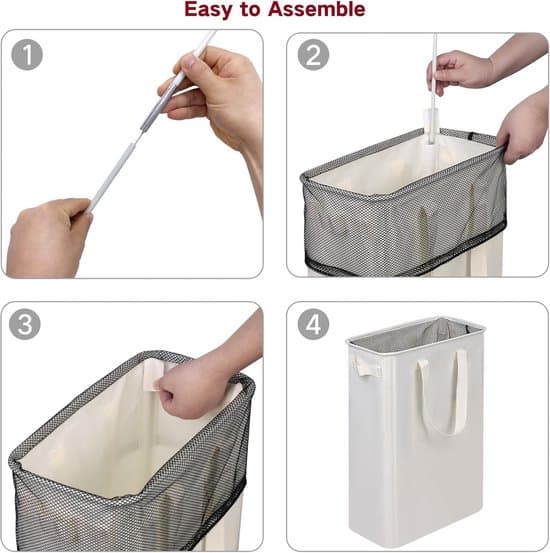 Laundry Basket - Slim Laundry Hamper with Handles - Foldable Laundry Basket for Dirty Clothes - 20 x 40 x 60 cm - Off-white