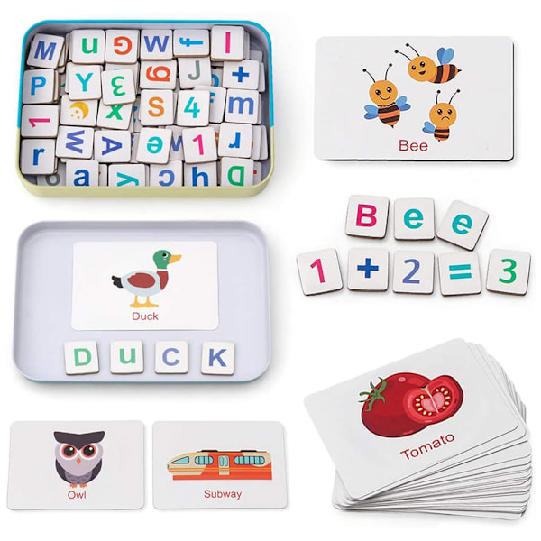 Wooden Magnetic Letters and Numbers Toys for Kids Fridge Magnets ABC Alphabet Word Flash Cards Spelling Counting Learning Toy