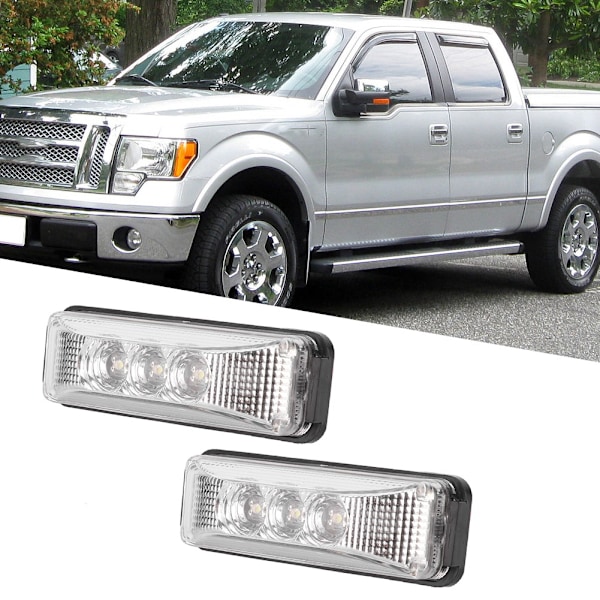 2 stk ABS med PC-skall 12V Høy Lys LED Lys 3 F3 Perle Lastebil Side Signal Lampe 1.2W (Hvit)