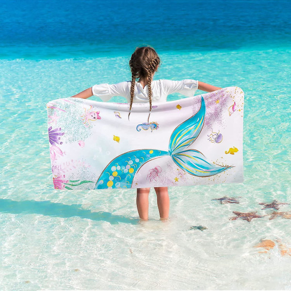 Mjuk och absorberande sandfri mikrofiber sjöjungfru strandhandduk för flickor - 76x150 cm, perfekt för bad, pool, camping och resor