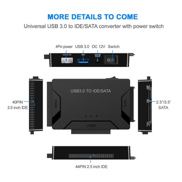 USB 3.0 - sisäinen kiintolevysovitin 2,5\"/3,5\" SATA HDD/SSD- ja IDE-kiintolevyille