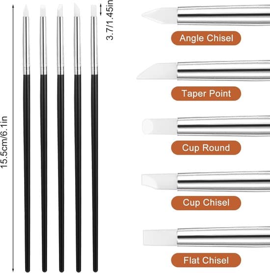 Silicone Brushes - Set of 5 - 155 × 37 mm - Professional Silicone Brushes - Black