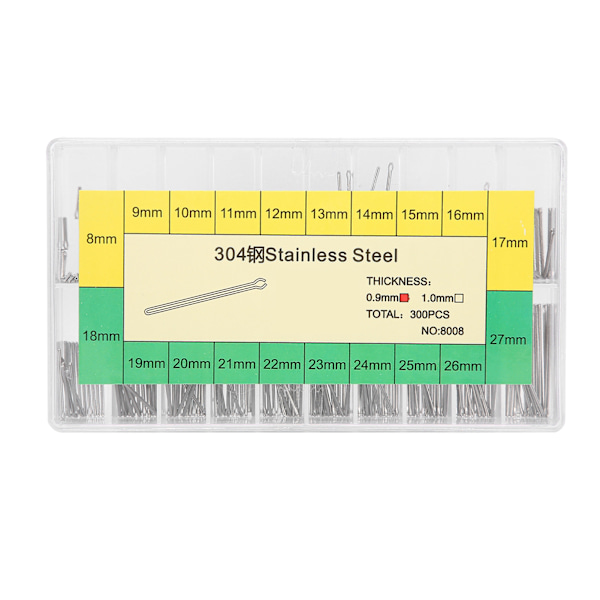 0,9 mm klockarmband delade stift 304 rostfritt stål klockdelar sortiment 8-27 mm
