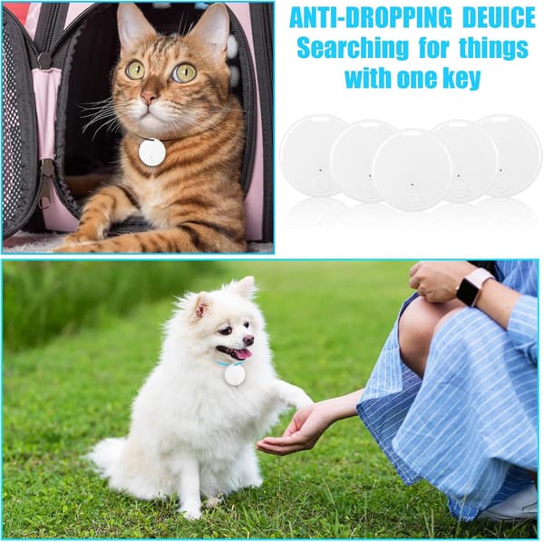 5-pack Portable GPS Tracker Mobile Tracking Anti-Loss Smart Device Key Finder GPS Locator for Pets, Wallets and Keychains White