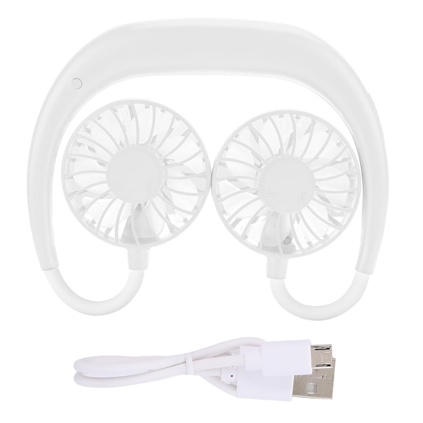 Pelikäyttöön sopiva handsfree-tuuletin, USB-ladattava, kaulaan ripustettava tuuletin, 3 säädettävää nopeutta (valkoinen)