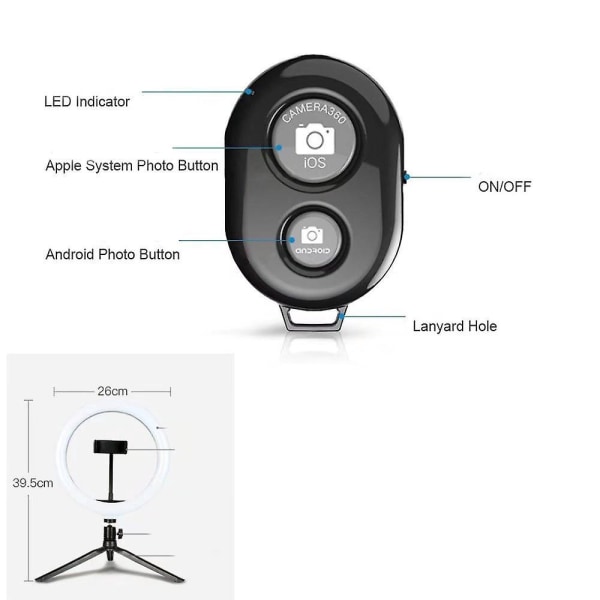 Bluetooth Remote Shutter kolmijalka matkapuhelintelineellä meikkiä, suoratoistoa, YouTube-videoita ja valokuvausta varten