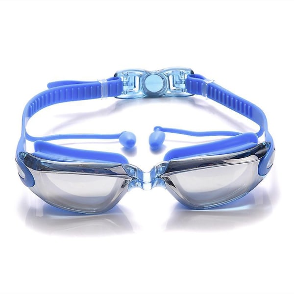 Blå vanntette One-Piece Adult HD Silikon svømmebriller med ørepropper