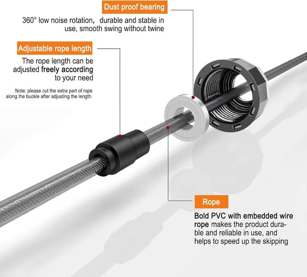 This jump rope has ball bearings, a quickly adjustable cable, and 15 cm memory foam handles, making it ideal for cardio training.