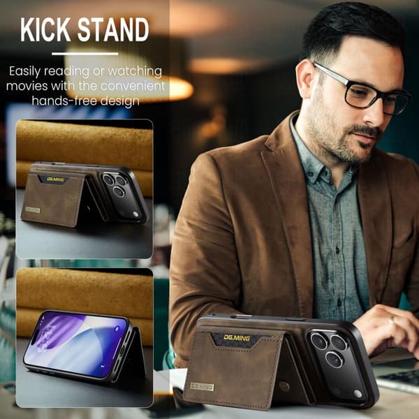 iPhone 17 Pro Max Skinnveske DG.MING M2 Series 3-Fold Kortlommebok Kaffe