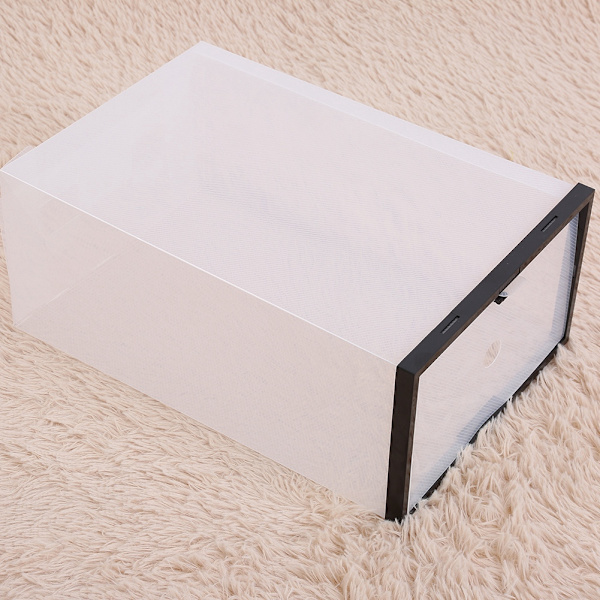 Klar Foldbar Plast Skuffe Sko Opbevaringskasse Stabelbar Boks Organizer Sort