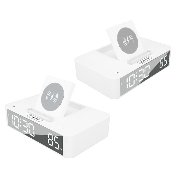 10W Digital Vækkeur Én Knap Løftende LED Spejl Elektronisk Ur med 10W Trådløs Opladning til Soveværelse Kontor Hjem EN001 Hvid