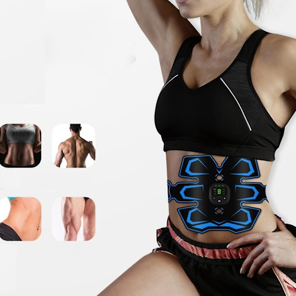 Genopladelig Muskelstimulator til Mavemuskler med 10 Gel-Puder - 6 Tilstande & 15 Intensitetsniveauer - til Mave, Arme, Ben - EMS Bodybuilding Mavemuskelstimulator