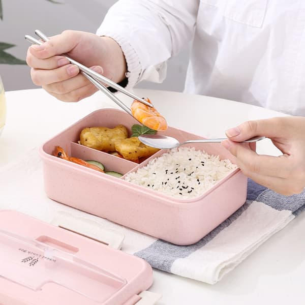 Termolunsjboks (1200 ml) med skje og spisepinner - egnet for voksne, barn og studenter - skandinavisk rosa.