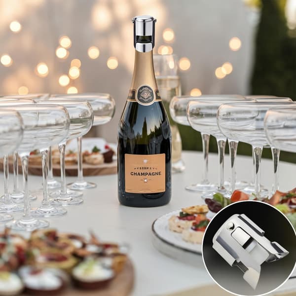 Sæt med 2 champagnepropper i rustfrit stål - vakuumforsegler til flasker med mousserende vin - sølvfarvet