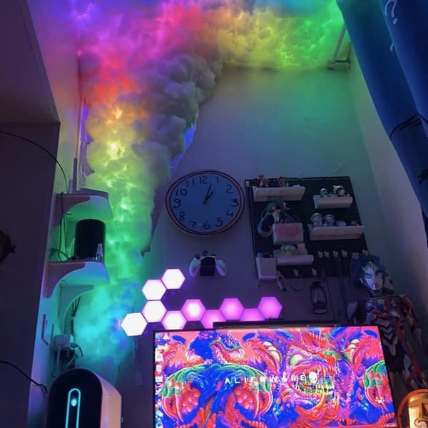 USB-driven åskmoln LED-dekor med musikrytm och färgskiftande effekt, 3D-taklampa för sovrum, spelrum, 4m. 200cm
