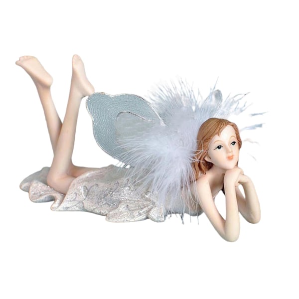 Resin Fairy Figurines Dejlig pige Angel Statue Kreativ Desktop Ornament Have Udendørs Indendørs Decor Prone Position