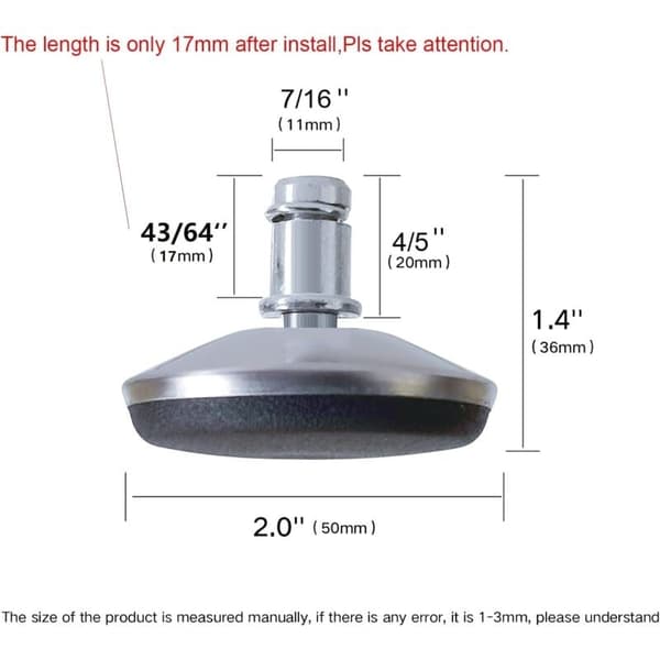 Udskiftningshjul til kontorstol, drejelige hjul til faste ben 7/16\" (11 mm) stangdiameter passer til de fleste kontorstole