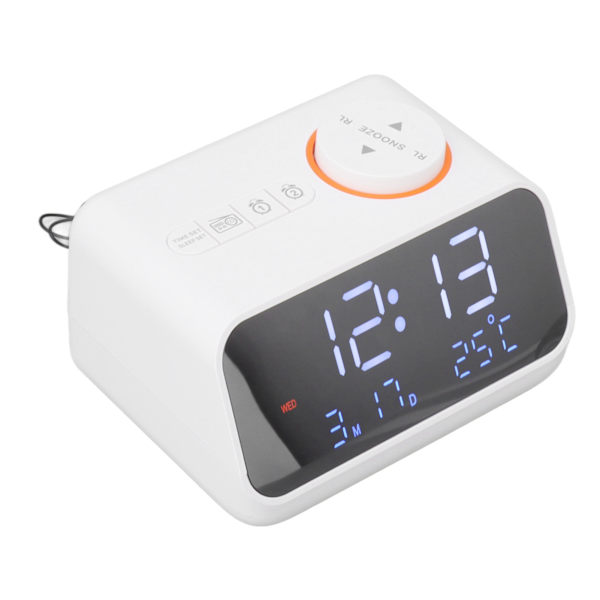 Väckarklockradio LED Digital Väckarklocka med FM-radio Musik Temperatur Luftfuktighetsdisplay för Hem Sovrum Skrivbord Kontor Vit