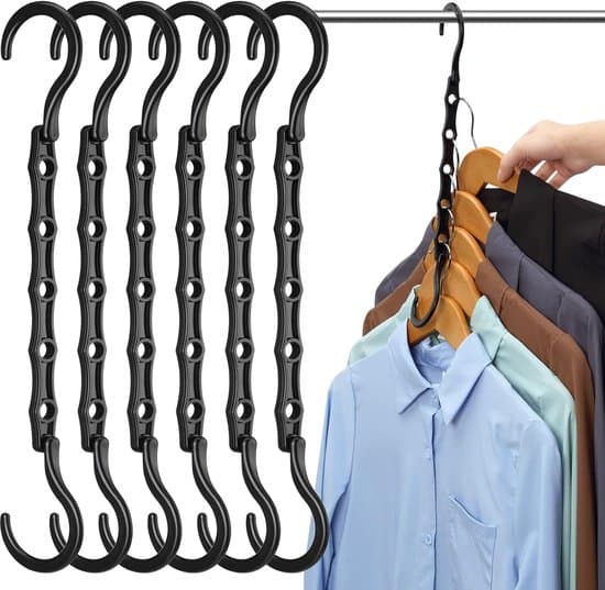 6 Pieces Magic Hangers - Space Saving Hangers - Closet Space Saver Hanger Organizer - Multi Hangers - Sturdy Plastic - 360 Degree Rotatable